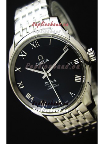 Omega De-Ville Annual Calendar Steel Strap Swiss Replica Watch 1:1 Mirror Edition in Black Dial