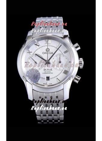 Omega De Ville Chronograph 1:1 Mirror Replica Watch in White Dial 42MM