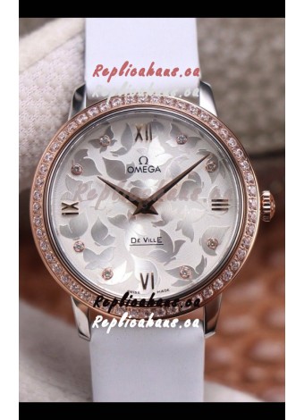 Omega De Ville Floral Dial Swiss Quartz Movement in Two Tone Casing - Steel Dial