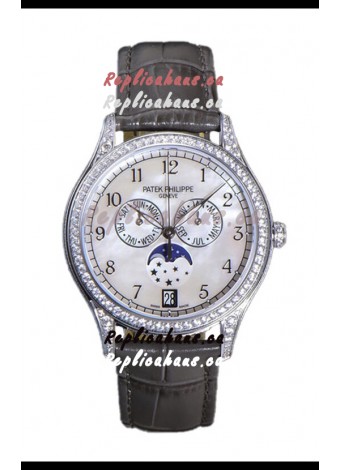 Patek Philippe Complications 4948G Annual Calendar Moonphase Pearl Dial White Gold Swiss Replica 