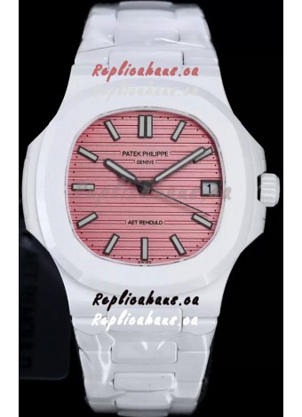 Patek Philippe Nautilus 5711 AET Remould White Ceramic Edition Pink Dial Swiss Replica Watch