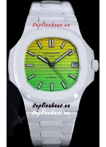 Patek Philippe Nautilus 5711 AET Remould White Ceramic Edition Gradient Yellow/Green Dial Swiss Replica Watch