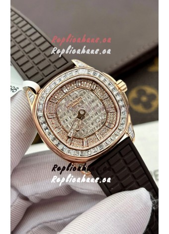 Patek Philippe Aquanaut 5062/450R-001 Rose Gold Diamonds Paved Swiss Replica Watch 