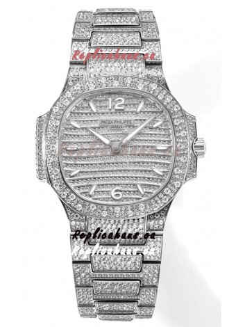 Patek Philippe Nautilus 7118R 35MM 1:1 Diamonds Paved Watch in Steel Casing 