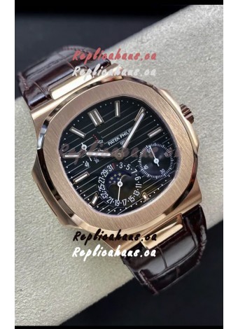 Patek Philippe Nautilus 5712/R 1:1 Quality Swiss Replica Watch in Brown Dial Leather Strap