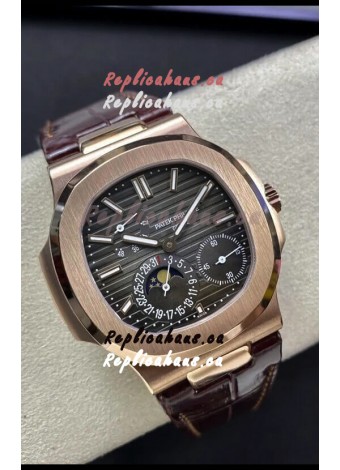Patek Philippe Nautilus 5712/R 1:1 Quality Swiss Replica Watch in Brown Dial Leather Strap