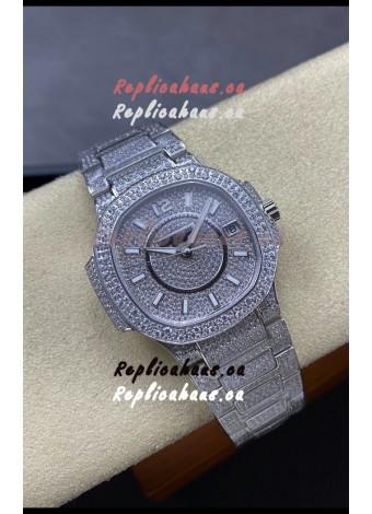 Patek Philippe Nautilus 7010 Diamonds Paved Stainless Steel 32MM 1:1 Mirror Replica - Genuine Diamonds
