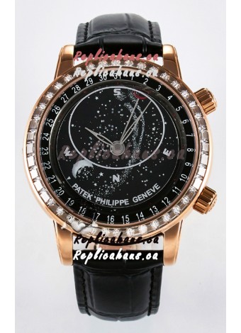 Patek Philippe 6104R Grand Complications Superclone Watch in Rose Gold - Diamonds Bezel 