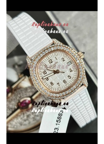 Patek Philippe Superclone Aquanaut 5069R Mossanites Paved Watch in Rose Gold Casing