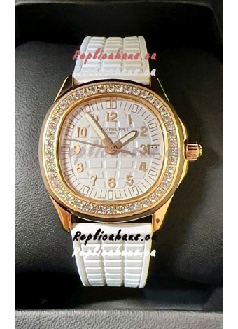 Patek Philippe Superclone Aquanaut 5072R Mossanites Paved Watch in Rose Gold Casing