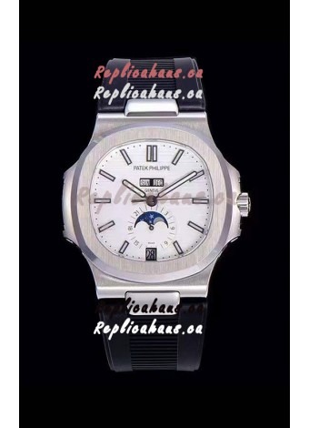 Patek Philippe Nautilus 5726A 1:1 Mirror Swiss Watch White Dial Rubber Strap 