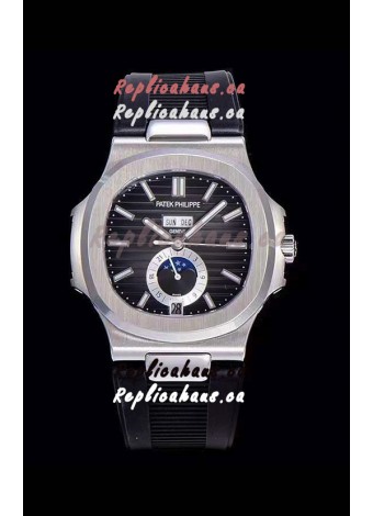 Patek Philippe Nautilus 5726A 1:1 Mirror Swiss Watch Black Dial Rubber Strap 