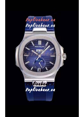 Patek Philippe Nautilus 5726A 1:1 Mirror Swiss Watch Blue Dial Rubber Strap 