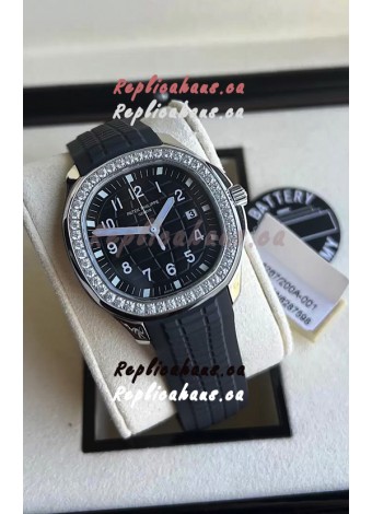 Patek Philippe Aquanaut 5267 Swiss Replica Black Dial in Stainless Steel Diamonds Bezel 38.5MM