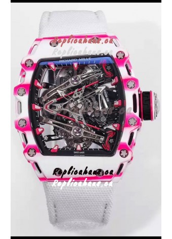 Richard Mille RM38-02 White/Pink Carbon Bubba Watson White Nylon Tourbillon Movement 1:1 Mirror Replica