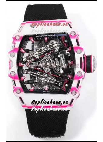 Richard Mille RM38-02 White/Pink Carbon Bubba Watson Black Nylon Tourbillon Movement 1:1 Mirror Replica