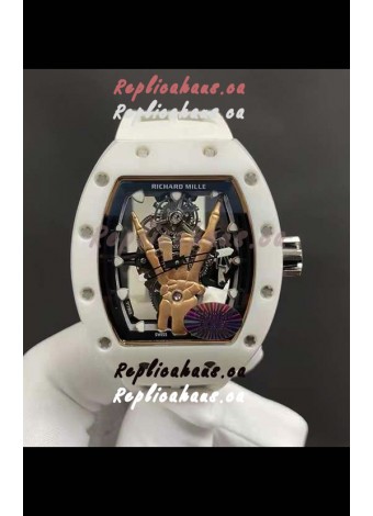 Richard Mille RM66 Flying Genuine Tourbillon White Ceramic White Strap Superclone Replica Watch 