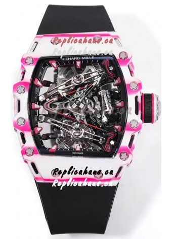 Richard Mille RM38-02 White/Pink Carbon Bubba Watson Black Rubber Tourbillon Movement 1:1 Mirror Replica