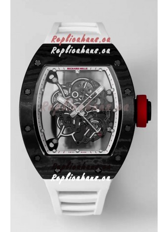 Richard Mille RM055 Black Carbon Casing White Rubber 1:1 Superclone Genuine Tourbillon Watch 
