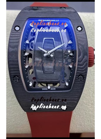 Richard Mille RM07 Black Carbon Casing Red Strap 1:1 Superclone Swiss Replica Watch 