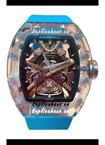 Richard Mille RM047 Samurai Genuine Tourbillon Watch in Sapphires Casing Blue Strap