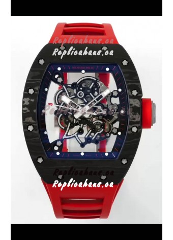 Richard Mille RM055 Black Carbon Casing Red Rubber Strap 1:1 Superclone Genuine Tourbillon Watch 