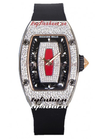Richard Mille RM007 Diamonds Paved Red Dial 904L Steel Superclone Swiss Watch