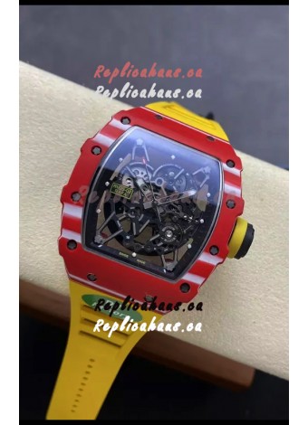 Richard Mille RM35-02 Rafael Nadal Red Carbon Yellow Strap with Genuine Tourbillon Super Clone Watch