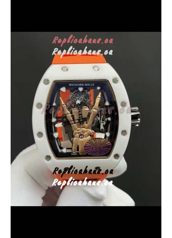 Richard Mille RM66 Flying Genuine Tourbillon White Ceramic Orange Strap Superclone Replica Watch 