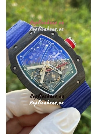 Richard Mille Super Clone RM67-02 Sebastien Ogier Black Carbon TPT 37 Grams Watch Blue Strap 
