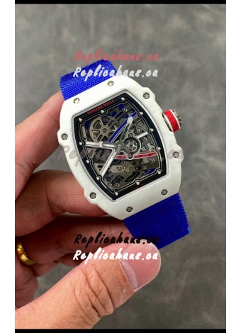 Richard Mille Super Clone RM67-02 Alexis Pinturault White Quartz TPT 37 Grams Watch Blue Strap