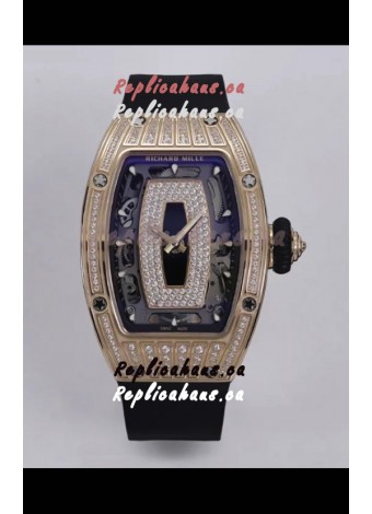 Richard Mille Super Clone RM07-01 Diamonds Paved 904L Rose Gold Casing Automatic Replica Watch