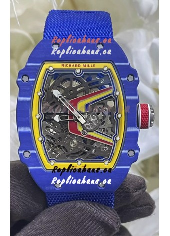 Richard Mille Super Clone RM67-02 Fernando Alonso Blue Carbon TPT 37 Grams Watch Blue Strap