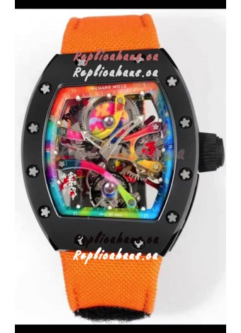 Richard Mille Super Clone RM68-01 Black Ceramic Casing Nylon Strap Tourbillon Swiss Replica