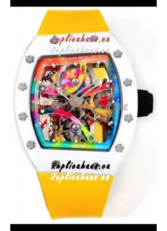 Richard Mille Super Clone RM68-01 White Ceramic Casing Yellow Strap Tourbillon Swiss Replica