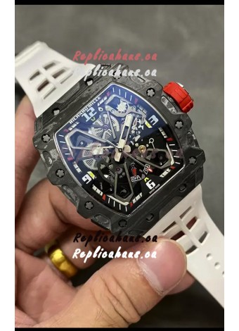 Richard Mille RM35-03 Rafael Nadal Edition Black Carbon Fiber Casing 1:1 Mirror Replica Watch in White Strap