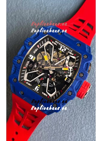Richard Mille RM35-03 Rafael Nadal Edition Blue Carbon Fiber Casing 1:1 Mirror Replica Watch in Red Strap