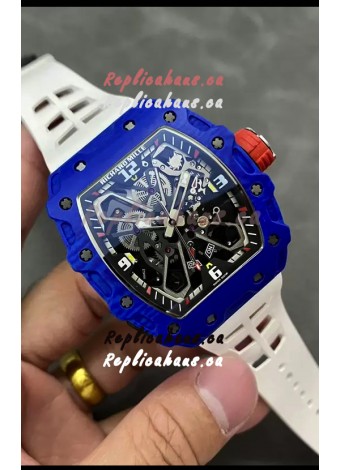 Richard Mille RM35-03 Rafael Nadal Edition Blue Carbon Fiber Casing 1:1 Mirror Replica Watch in White Strap