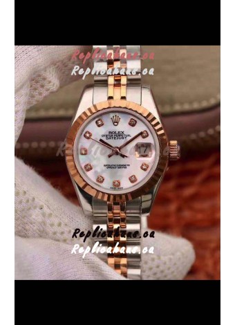 Rolex Datejust Ladies 28MM Cal.3135 Movement Swiss Replica in 904L Steel Rose Gold 2 Tone Case