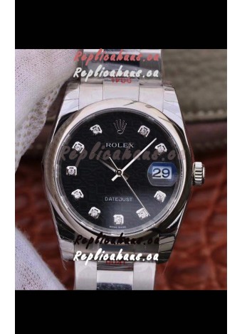 Rolex Datejust 36MM Cal.3135 Movement Swiss Replica Watch in 904L Steel Casing - Black Computer Dial