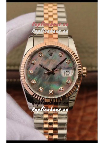 Rolex Datejust 36MM Cal.3135 Movement Swiss Replica Watch in 904L Steel Two Tone Casing Pearl Dial
