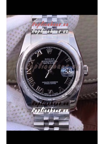 Rolex Datejust 36MM Cal.3135 Movement Swiss Replica Watch in 904L Steel Casing in Black Dial