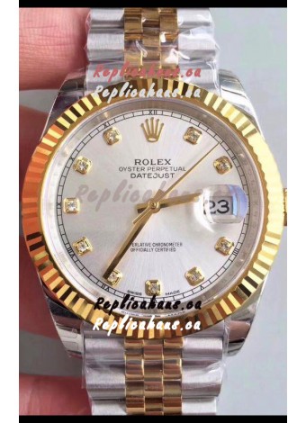 Rolex Datejust 41MM Cal.3135 Movement Swiss Replica Watch in 904L Steel Two Tone Casing Gold Dial