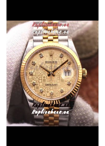 Rolex Datejust 36MM Cal.3135 Movement Swiss Replica Watch in 904L Steel Two Tone Casing Computer Dial