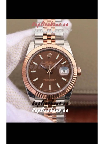 Rolex Datejust 41MM Cal.3135 Movement Swiss Replica Watch in 904L Steel Two Tone Brown Dial