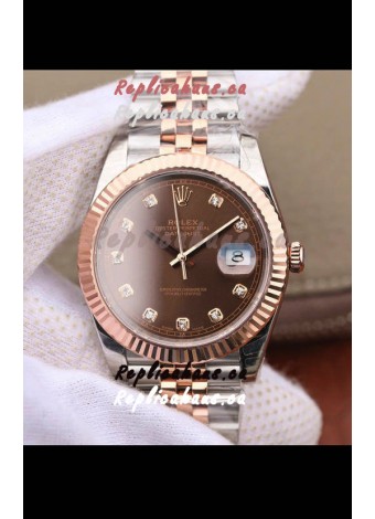 Rolex Datejust 41MM Cal.3135 Movement Swiss Replica Watch in 904L Steel Two Tone Brown Dial