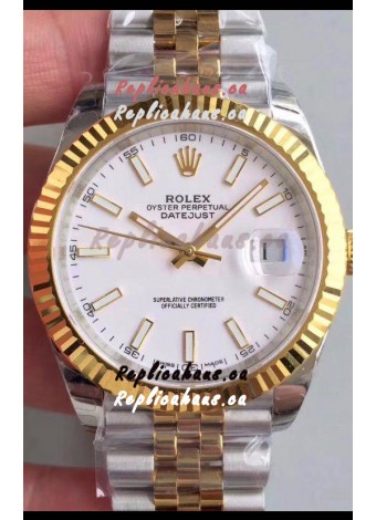 Rolex Datejust 41MM Cal.3135 Movement Swiss Replica Watch in 904L Steel Two Tone White Dial