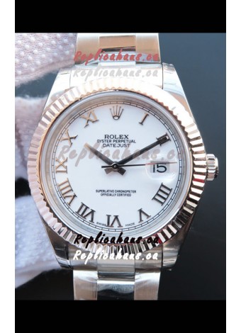 Rolex Datejust 41MM Cal.3135 Movement Swiss Replica Watch in 904L Steel Roman White Dial