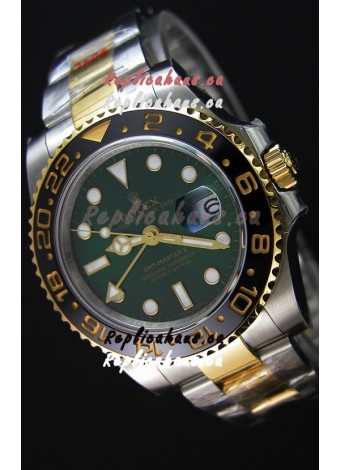 Rolex GMT Masters II Two Tone Yellow Gold Watch with Green Dial 