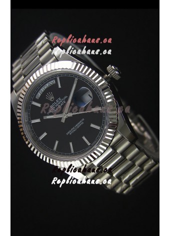 Rolex Day Date Japanese Replica Watch - Black Dial in Steel Casing - 40MM